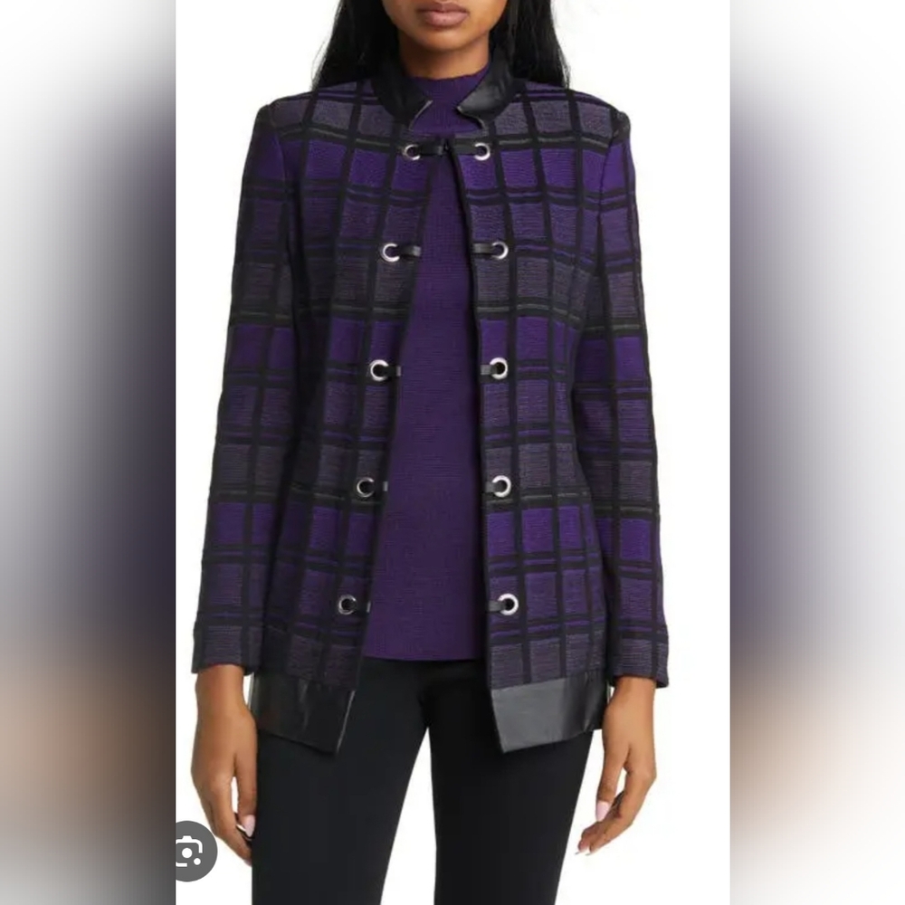 Ming Wang Black and Purple Plaid Knit Jacket,Size 1X